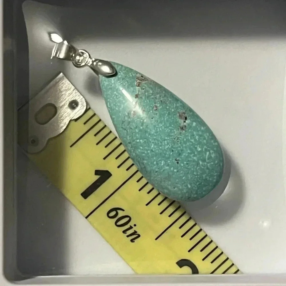 Genuine Natural Turquoise Pendant, Large Teardrop, 925 Sterling Silver New